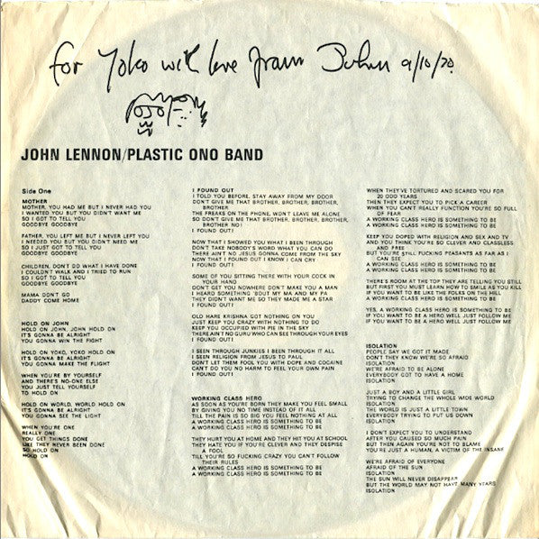 John Lennon & The Plastic Ono Band : John Lennon / Plastic Ono Band (LP, Album, Los)