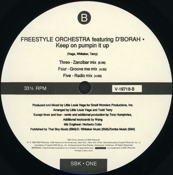 Freestyle Orchestra Featuring D'Bora : Keep On Pumpin It Up (12")