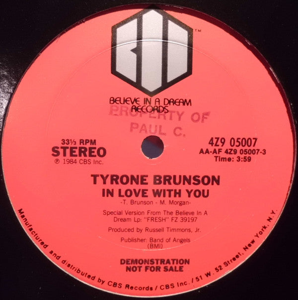 Tyrone Brunson : In Love With You (12", Promo)