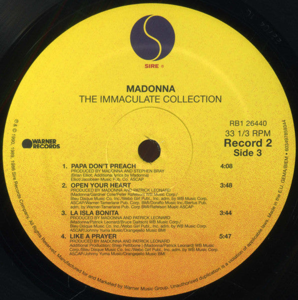 Madonna : The Immaculate Collection (2xLP, Album, Comp, RE, RP, Gat)
