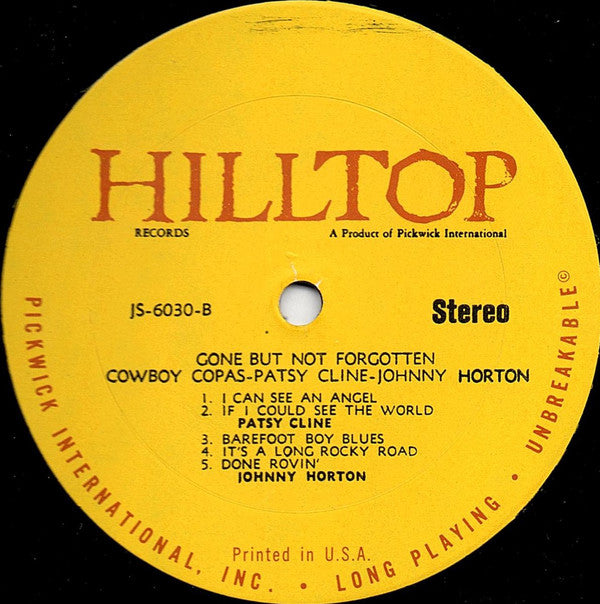 Patsy Cline / Johnny Horton / Cowboy Copas : Gone But Not Forgotten (LP, Comp)