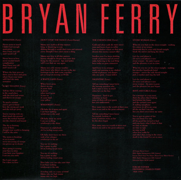 Bryan Ferry : Boys And Girls (LP, Album, RE, RM, 180)