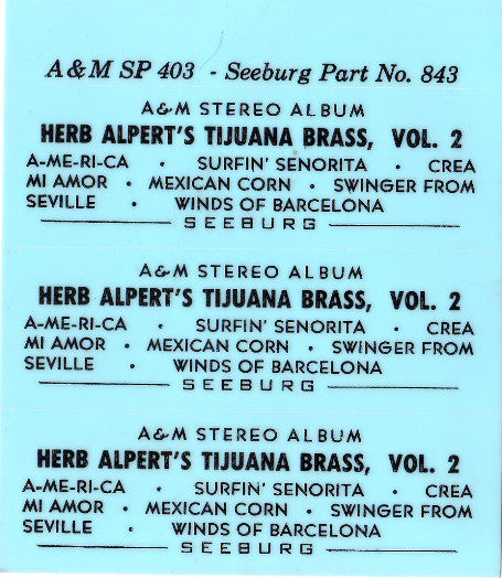Herb Alpert & The Tijuana Brass : Herb Alpert's Tijuana Brass, Vol. 2 (7", Jukebox)