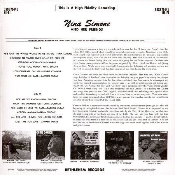Nina Simone, Chris Connor, Carmen McRae : Nina Simone And Her Friends An Intimate Variety Of Vocal Charm (LP, Comp, RE)
