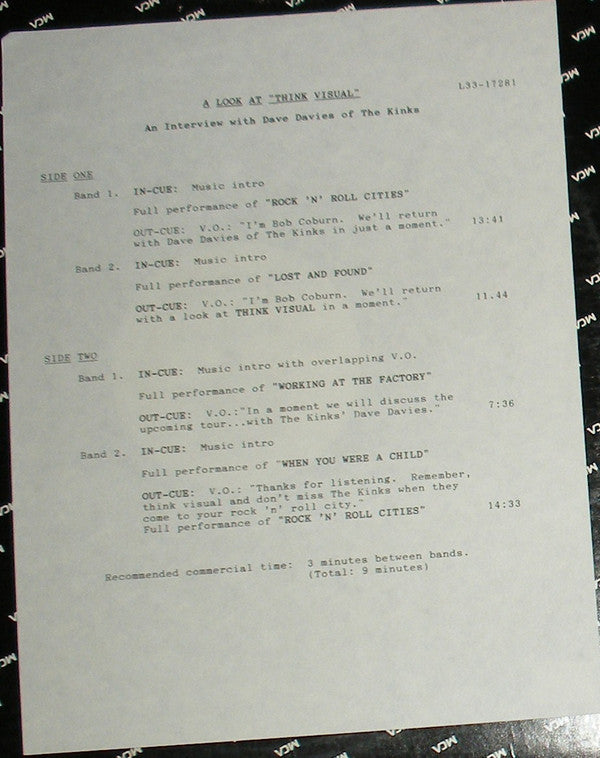 The Kinks : A Look At "Think Visual" (An Interview With Dave Davies Of The Kinks) (12", Promo)
