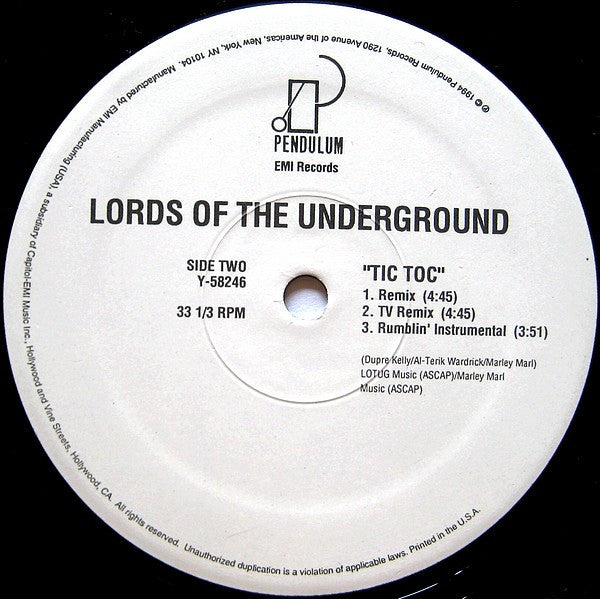 Lords Of The Underground : Tic Toc (12")