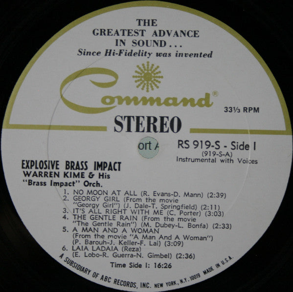 Warren Kime And His Brass Impact Orchestra : Explosive Brass Impact Vol. 2 (LP, Album)