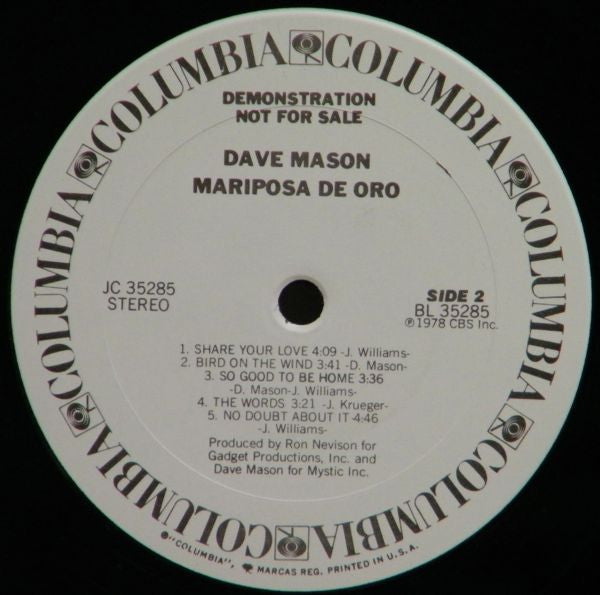 Dave Mason : Mariposa De Oro (LP, Album, Promo)