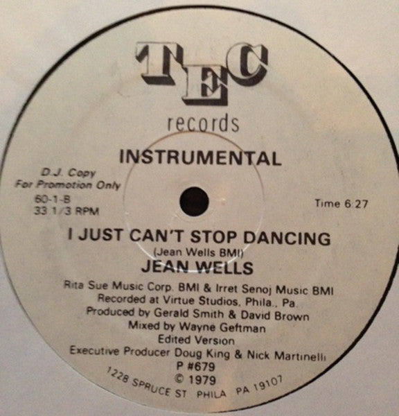 Jean Wells : I Just Can't Stop Dancing (Remixed) (12", Promo)