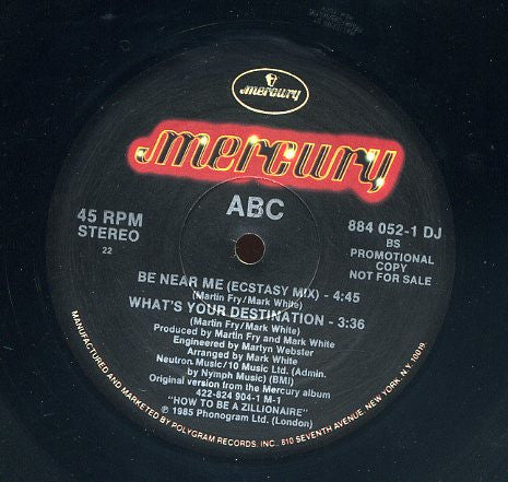 ABC : Be Near Me (12", Single, Promo)