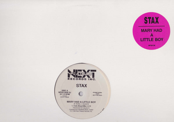 Stax : Mary Had A Little Boy (12", Promo)
