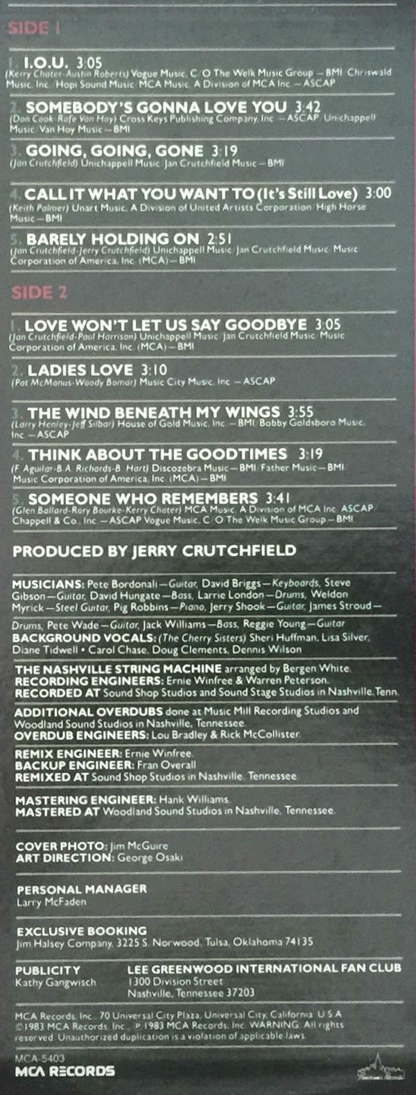 Lee Greenwood : Somebody's Gonna Love You (LP, Album, RE, Pin)