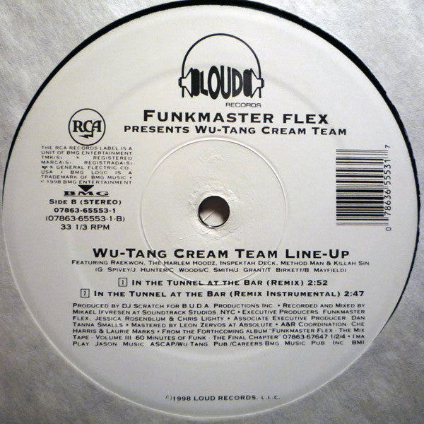 Funkmaster Flex feat. Raekwon, The Harlem Hoodz, Inspectah Deck, Method Man & Killa Sin : Wu Tang Cream Team Line Up / In The Tunnel At The Bar (12")