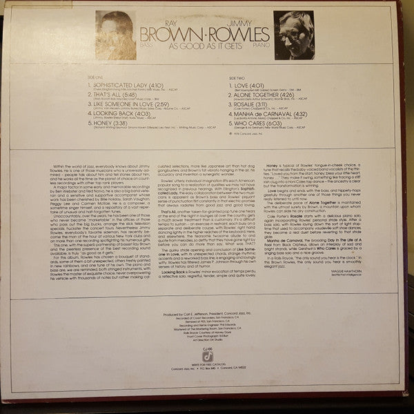 Ray Brown · Jimmy Rowles : As Good As It Gets (LP, Album)