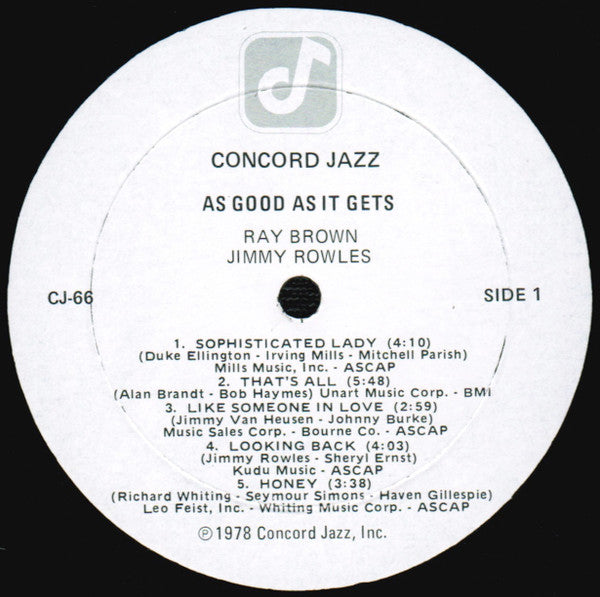 Ray Brown · Jimmy Rowles : As Good As It Gets (LP, Album)