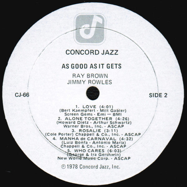 Ray Brown · Jimmy Rowles : As Good As It Gets (LP, Album)