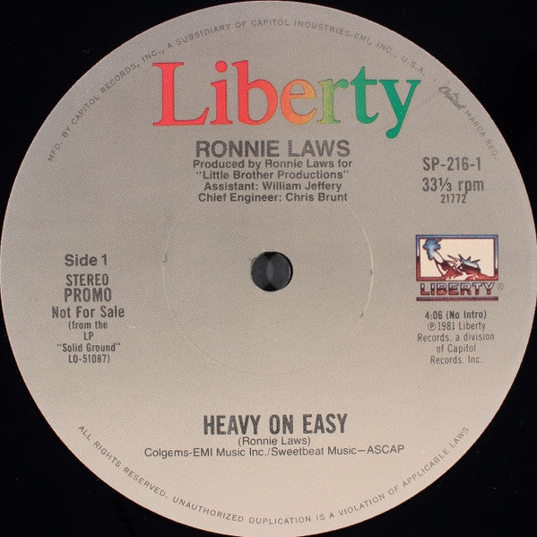 Ronnie Laws : Heavy On Easy (12", Promo)