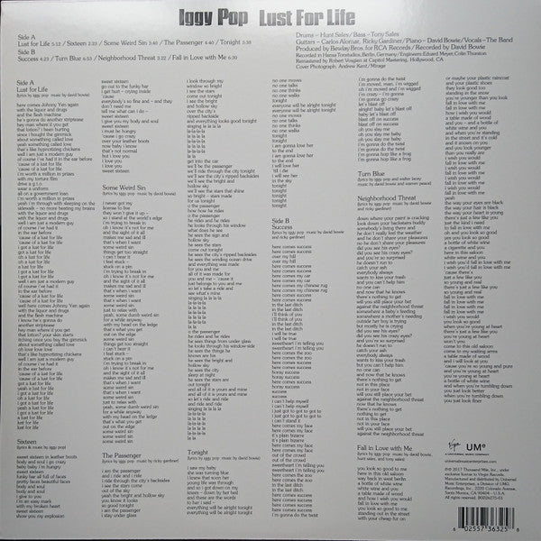 Iggy Pop : Lust For Life (LP, Album, RE, RM, Cle)