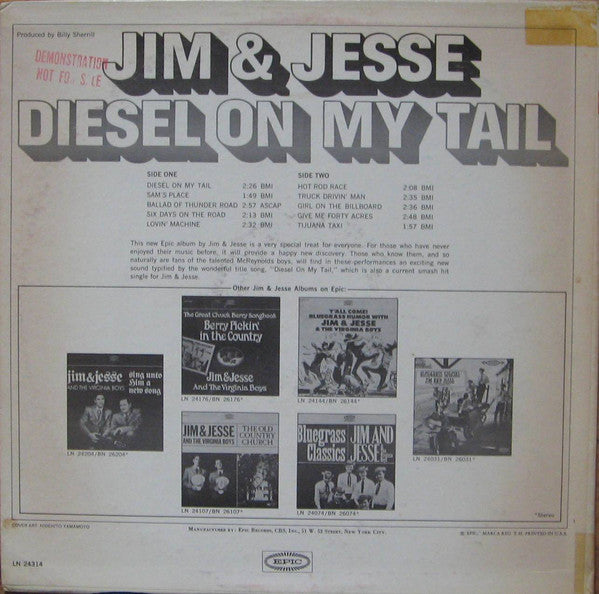 Jim & Jesse : Diesel On My Tail (LP, Album, Mono, Pit)