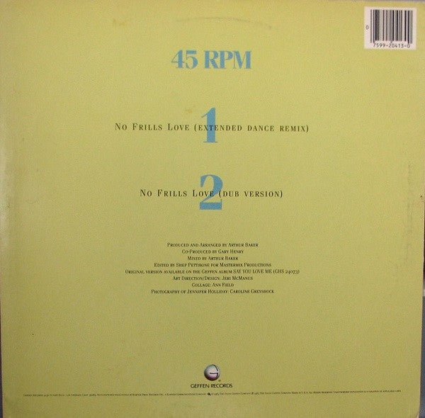 Jennifer Holliday : No Frills Love (12", Maxi, All)