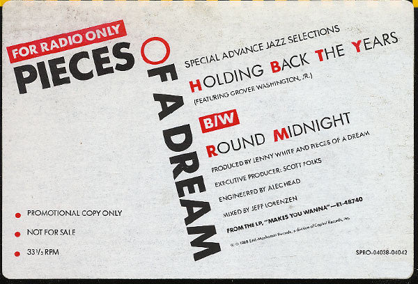 Pieces Of A Dream : Holding Back The Years / 'Round Midnight (12", Promo)