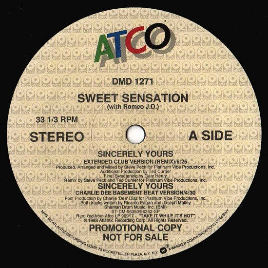 Sweet Sensation With Romeo J.D. : Sincerely Yours (12", Single, Promo)
