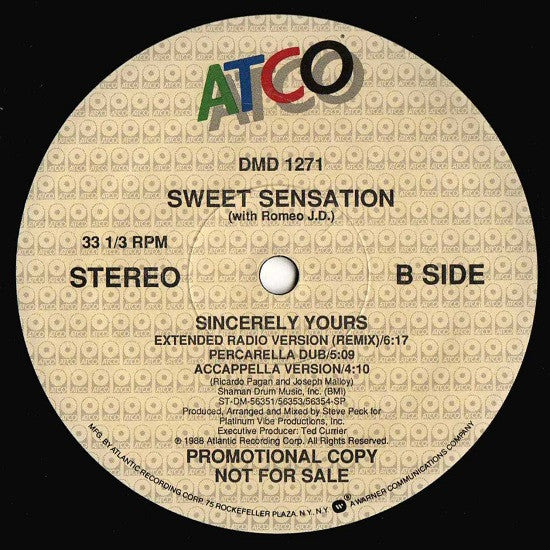 Sweet Sensation With Romeo J.D. : Sincerely Yours (12", Single, Promo)