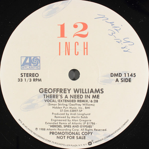 Geoffrey Williams : There's A Need In Me (12", Single, Promo)
