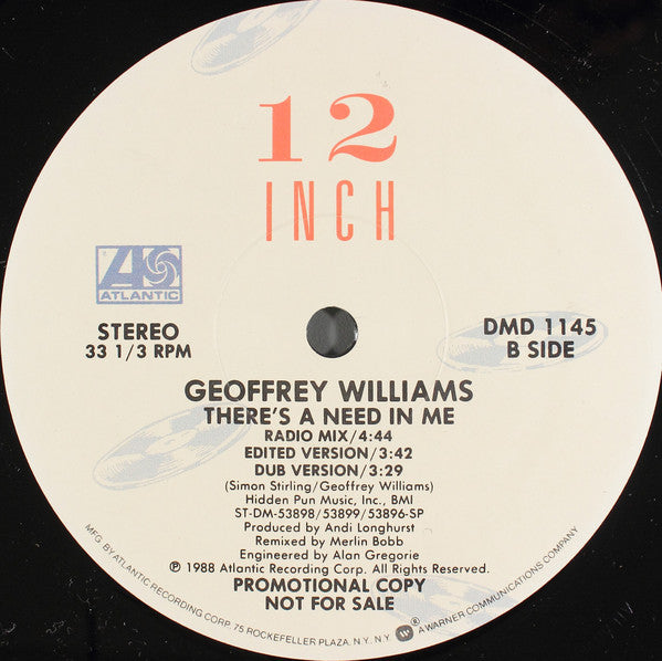 Geoffrey Williams : There's A Need In Me (12", Single, Promo)