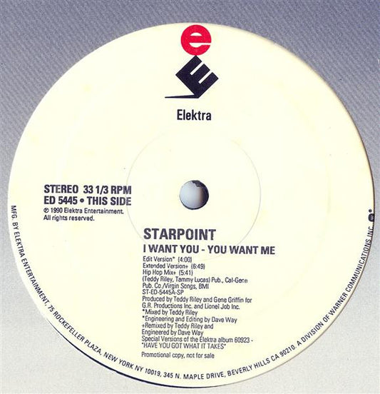 Starpoint : I Want You - You Want Me (12", Promo)