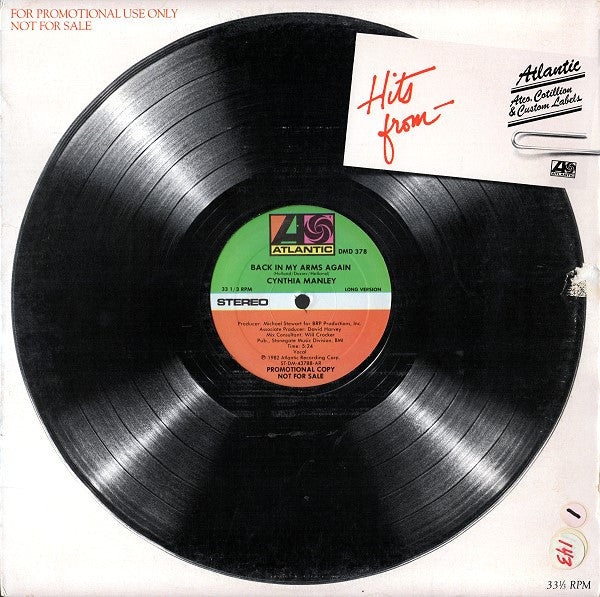 Cynthia Manley : Back In My Arms Again (12", Promo)