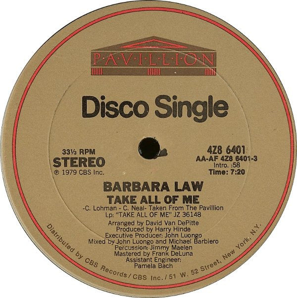 Barbara Law : Take All Of Me (12", Single)