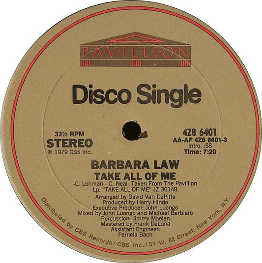Barbara Law : Take All Of Me (12", Single)