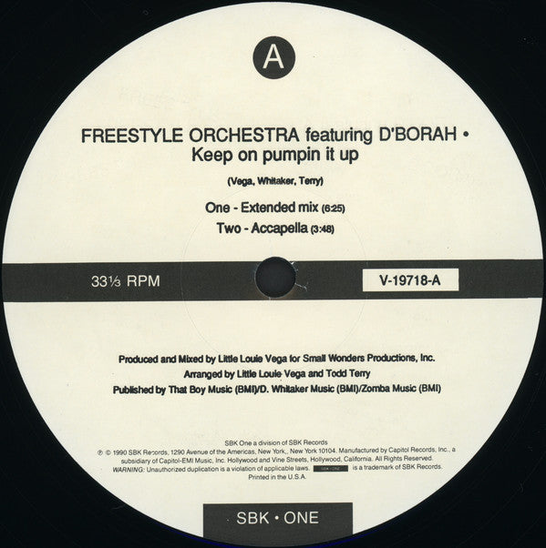 Freestyle Orchestra Featuring D'Bora : Keep On Pumpin It Up (12")