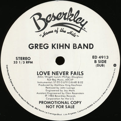 Greg Kihn Band : Love Never Fails (12", Promo)