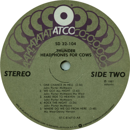 Thunder (18) : Headphones For Cows (LP, Album, AR )