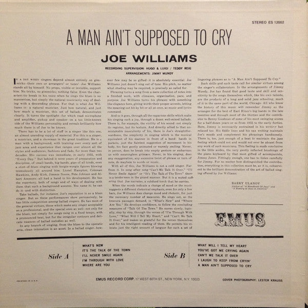 Joe Williams : A Man Ain't Supposed To Cry (LP, Album)