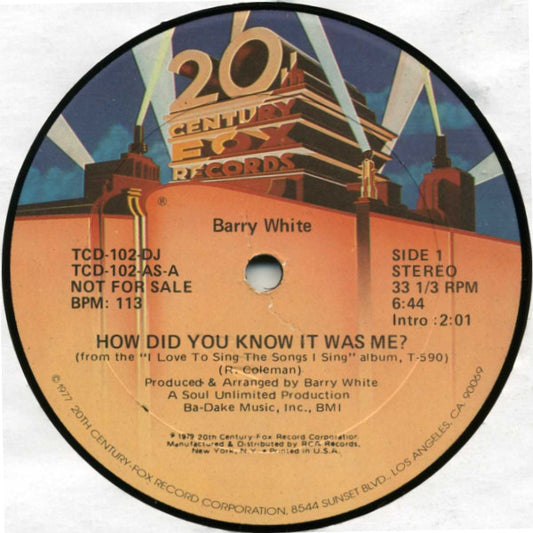 Barry White : How Did You Know It Was Me? (12", Mono, Promo)