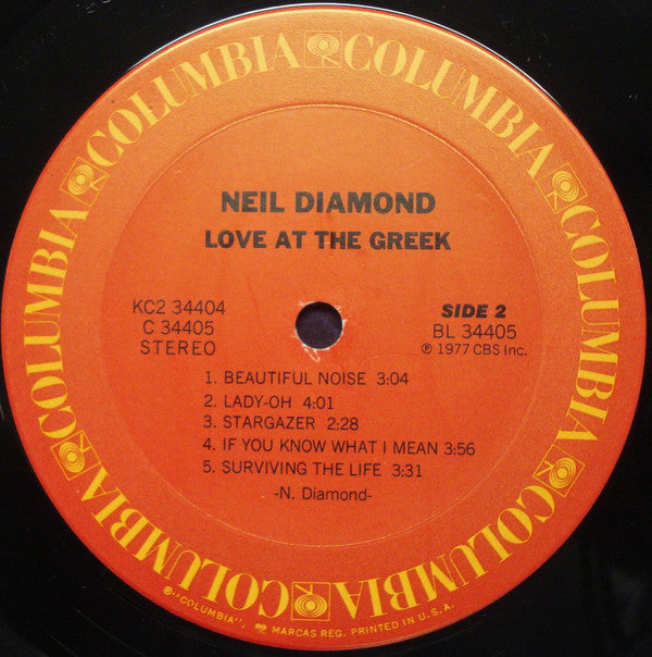 Neil Diamond : Love At The Greek: Recorded Live At The Greek Theatre (2xLP, Album, Ter)