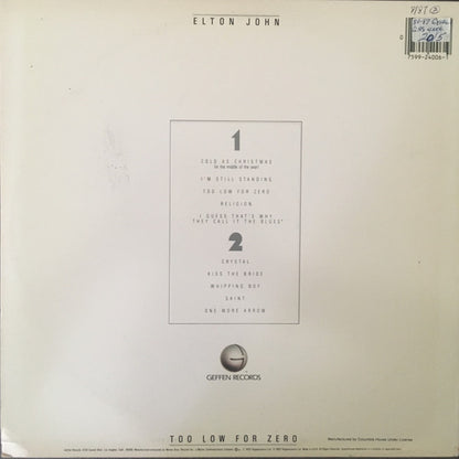 Elton John : Too Low For Zero (LP, Album, Club)