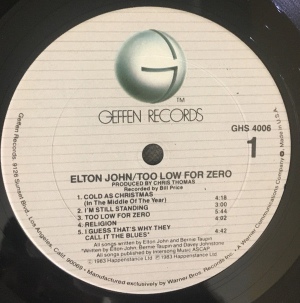 Elton John : Too Low For Zero (LP, Album, Club)