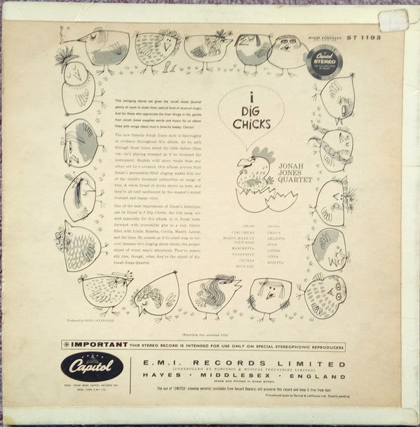 The Jonah Jones Quartet : I Dig Chicks! (LP, Album)