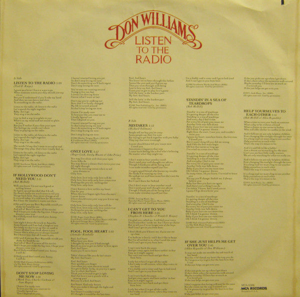 Don Williams (2) : Listen To The Radio (LP, Album, Pin)