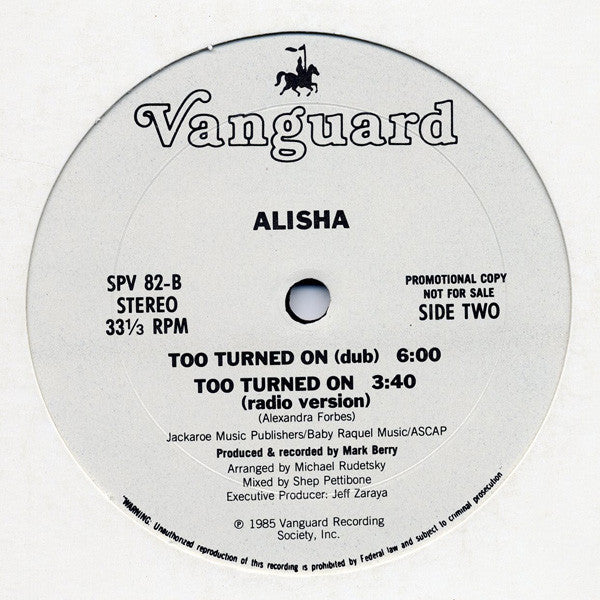Alisha : Too Turned On (12", Promo)