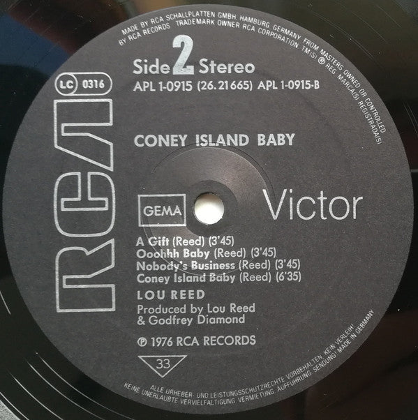 Lou Reed : Coney Island Baby (LP, Album, RP)