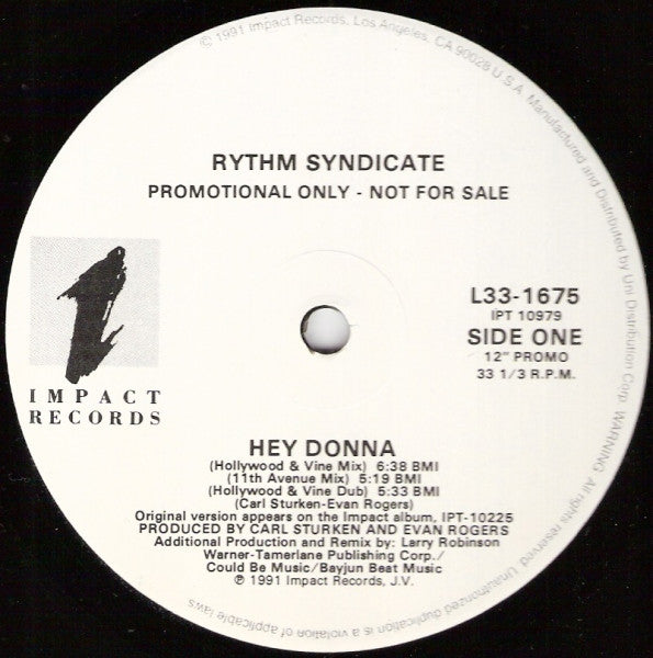 Rythm Syndicate (2) : Hey Donna (12", Promo)