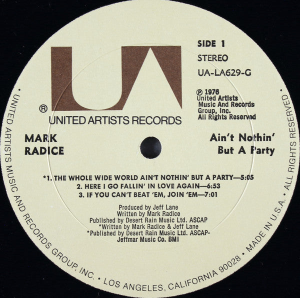 Mark Radice : Ain't Nothin' But A Party (LP, Album, All)