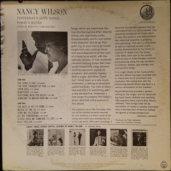 Nancy Wilson  /  Gerald Wilson Orchestra : Yesterday's Love Songs • Today's Blues (LP, Album)