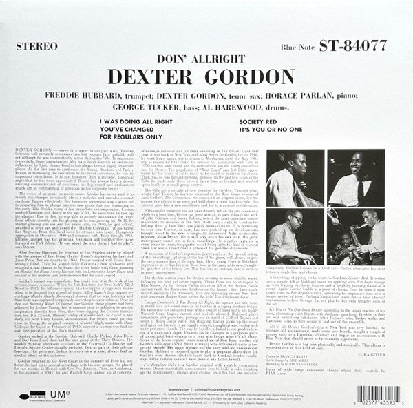 Dexter Gordon : Doin' Allright (LP, Album, RE, 180)