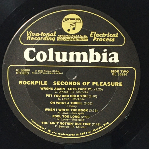 Rockpile : Seconds Of Pleasure (LP, Album, Gat)